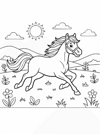 Free printable Horse Coloring Page – Free Running Meadow Printable coloring page