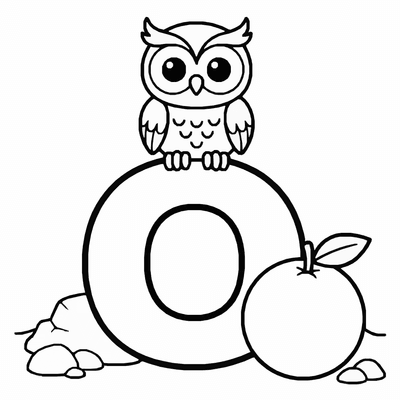 Free printable Letter O Coloring Page – Owl and Orange Alphabet Printable for Kids coloring page