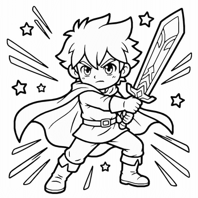 Free printable Anime Hero Boy Coloring Page – Magic Sword Adventure Printable coloring page
