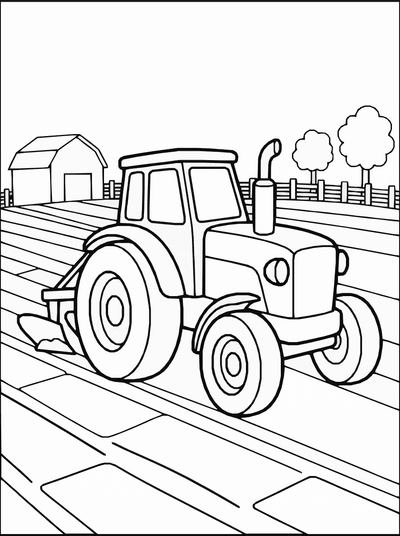 Free printable Tractor Coloring Page – Farm Field Scene Printable coloring page