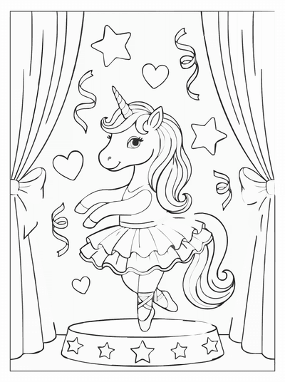 Free printable Unicorn Ballet Coloring Page – Dancing Stage Printable coloring page