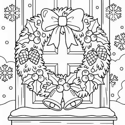 Free printable Christmas Wreath Coloring Page – Holiday Front Door Printable coloring page
