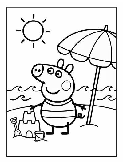 Free printable Cute Pig Beach Coloring Page coloring page