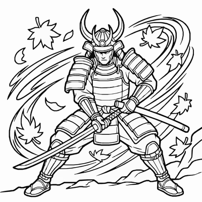 Free printable Anime Samurai Coloring Page – Epic Battle Scene Printable coloring page