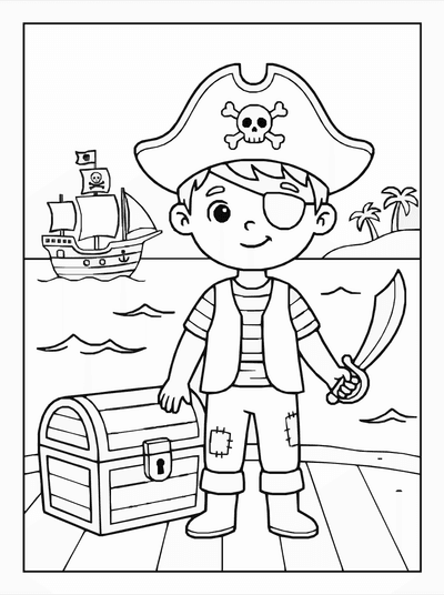 Free printable Pirate Cartoon Coloring Page – Adventure Character A4 Printable coloring page