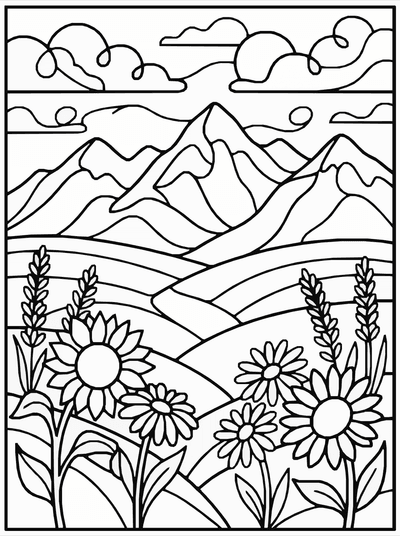 Free printable Mountain Flowers Coloring Page coloring page