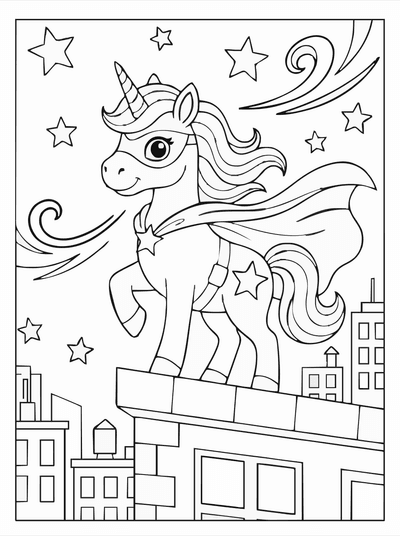 Free printable Unicorn Superhero Coloring Page – Brave Cape Hero Printable coloring page