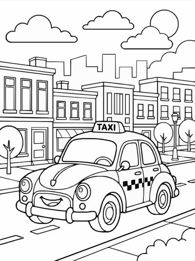 Free printable Taxi Car Coloring Page – City Vehicle Printable coloring page