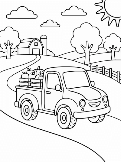Free printable Pickup Truck Coloring Page – Farm Road Printable coloring page