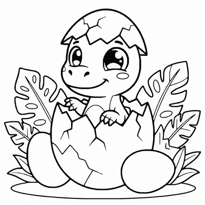 Free printable Baby Dinosaur Coloring Page – Hatching Egg Scene Printable for Kids coloring page
