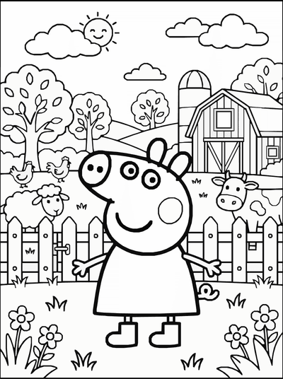 Free printable Cute Pig Farm Coloring Page coloring page