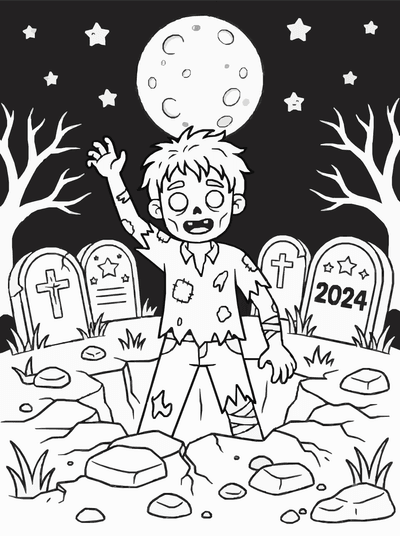 Free printable Zombie Coloring Page – Halloween Graveyard Rising Printable coloring page