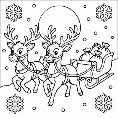 Free printable Reindeer Coloring Page – Christmas Sky Flight Printable coloring page