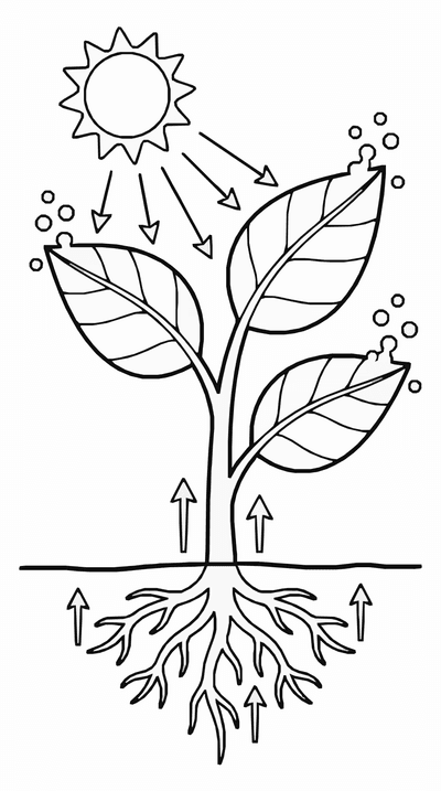 Free printable Photosynthesis Coloring Page – Plant Science Diagram Printable for Kids coloring page