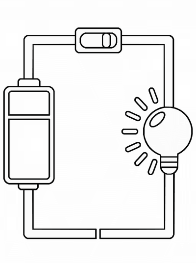 Free printable Simple Circuit Coloring Page – Kids Electricity Science Printable coloring page