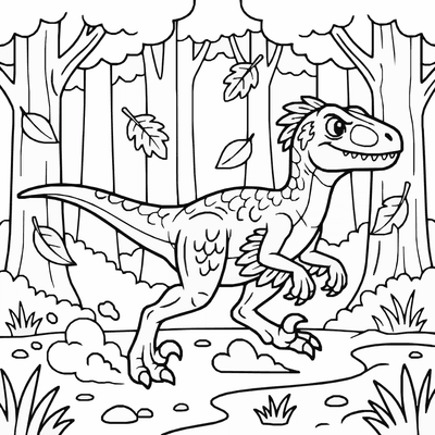 Free printable Velociraptor Coloring Page – Forest Chase Printable for Kids coloring page