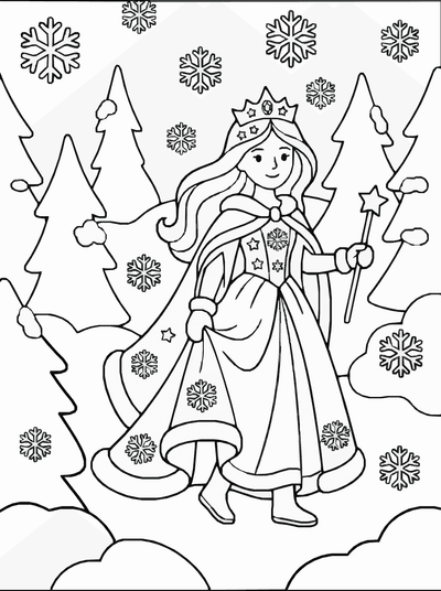 Free printable Snow Forest Princess Coloring Page Printable coloring page