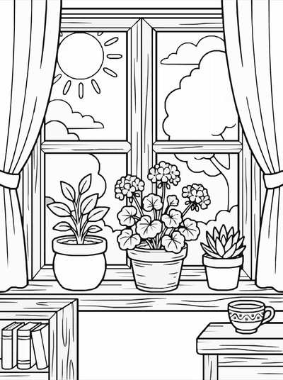Free printable Flowers by the Window Coloring Page coloring page