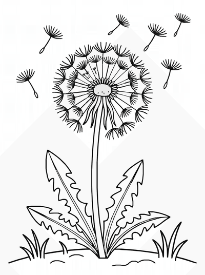 Free printable Dandelion Flower Coloring Page coloring page