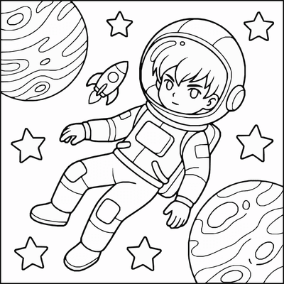 Free printable Anime Space Explorer Coloring Page – Galaxy Adventure Printable coloring page