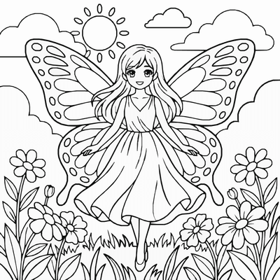 Free printable Anime Butterfly Girl Coloring Page – Magic Wings Printable coloring page