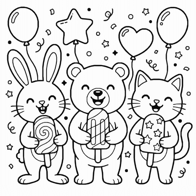 Free printable Animal Popsicle Coloring Page – Fun Ice Cream Party Printable coloring page
