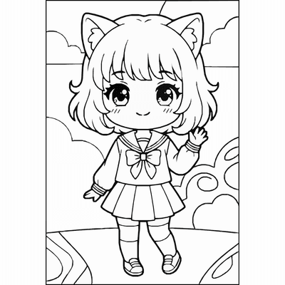 Free printable Anime Cat Girl Coloring Page – Cute Neko Character Printable coloring page