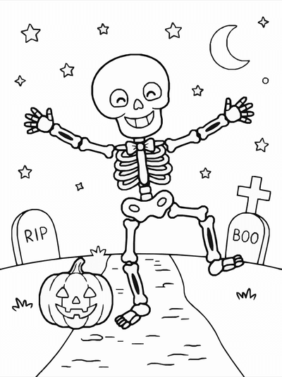 Free printable Skeleton Coloring Page – Halloween Dancing Skeleton Printable coloring page