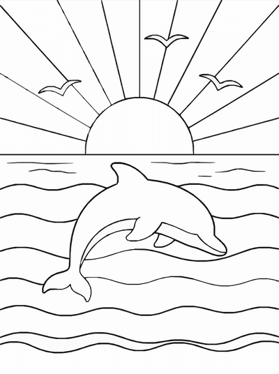 Free printable Ocean Sunrise Coloring Page – Sea Surface Morning Printable coloring page