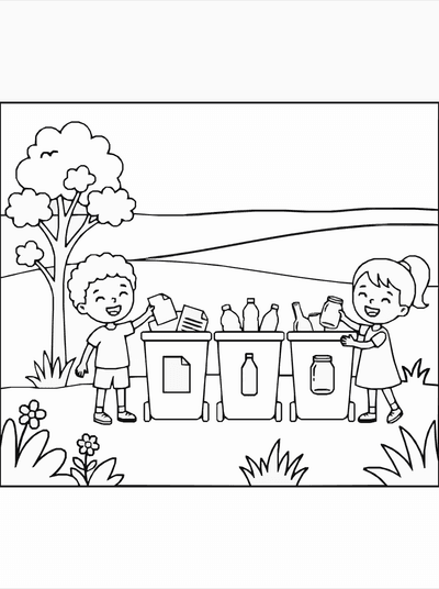 Free printable Recycling Coloring Page – Earth Day Environment Lesson Printable coloring page