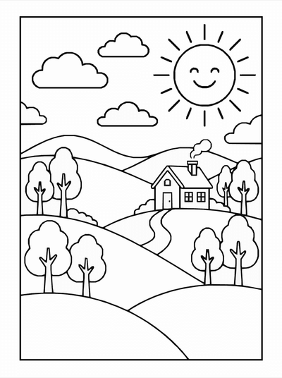 Free printable Nature Landscape Coloring Page coloring page