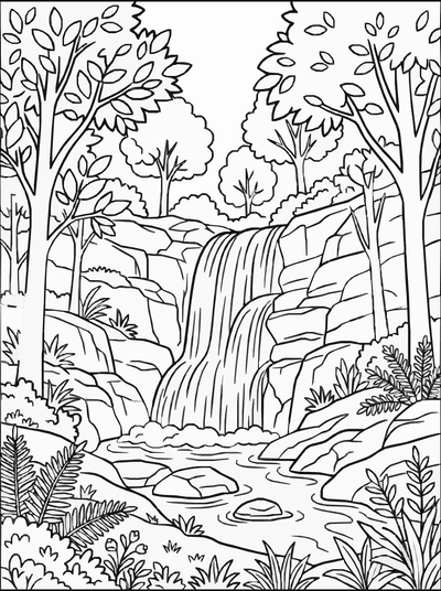 Free printable Waterfall Nature Coloring Page coloring page
