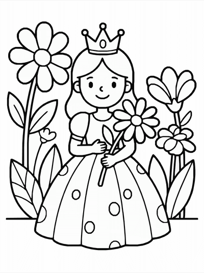 Free printable Flower Princess Coloring Page – Cute Nature Princess A4 coloring page