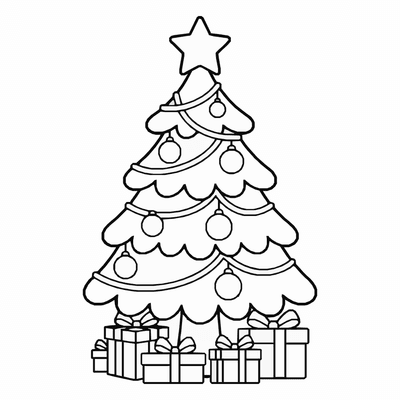Free printable Christmas Tree Coloring Page – Decorated Tree Printable coloring page