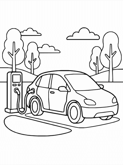 Free printable Electric Car Coloring Page – Eco Vehicle Printable coloring page