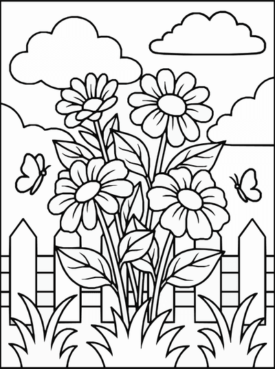 Free printable Blooming Garden Flowers Coloring Page coloring page