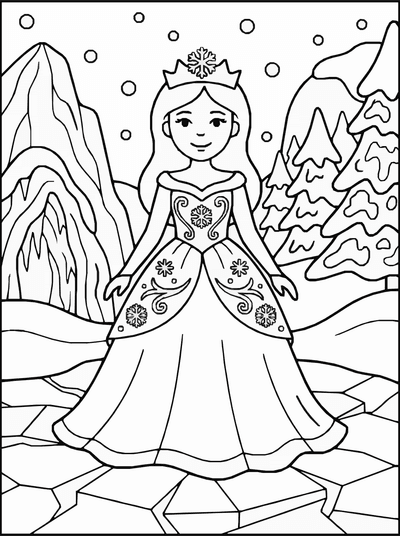 Free printable Winter Crown Princess Coloring Page Printable coloring page