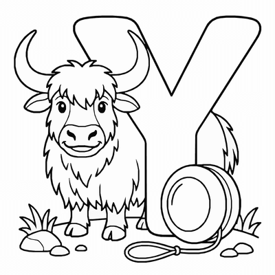 Free printable Letter Y Coloring Page – Yak and Yo yo Alphabet Printable for Kids coloring page