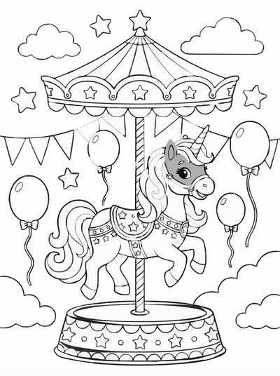 Free printable Unicorn Carousel Coloring Page – Merry Go Round Printable coloring page