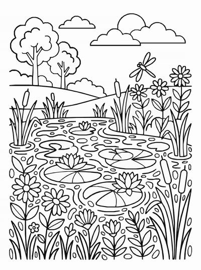 Free printable Pond Flowers Coloring Page coloring page