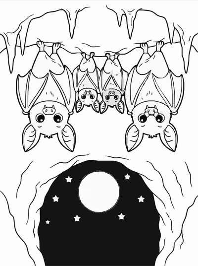 Free printable Halloween Bat Coloring Page – Cute Bat Family Night Printable coloring page