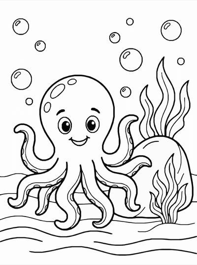 Free printable Octopus Coloring Page – Ocean Floor Scene Printable coloring page