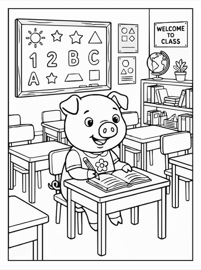 Free printable Cute Pig School Coloring Page coloring page