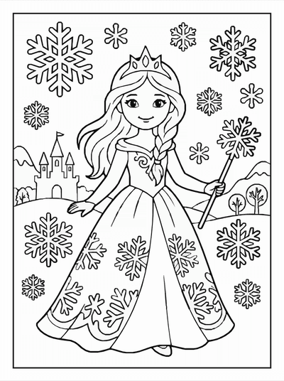 Free printable Ice Princess Coloring Page – Cute Winter Character Printable A4 coloring page