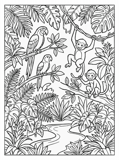 Free printable Rainforest Nature Coloring Page coloring page