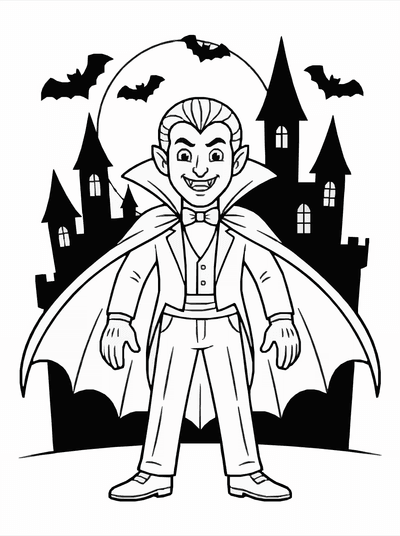 Free printable Vampire Coloring Page – Dracula Halloween Castle Printable coloring page