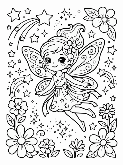 Free printable Magical Fairy Coloring Page – Fantasy Cartoon A4 Printable coloring page