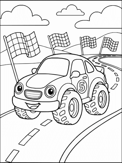 Free printable Race Car Coloring Page – Racing Track Printable coloring page