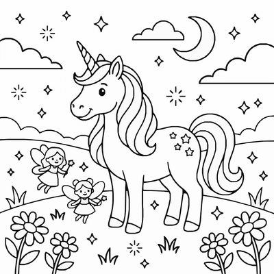 Free printable Unicorn Coloring Page – Fairy Friends Magic Printable coloring page