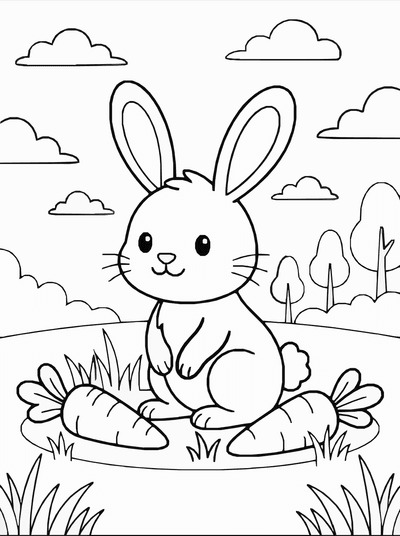Free printable Cute Rabbit Coloring Page – Carrot Garden Printable coloring page
